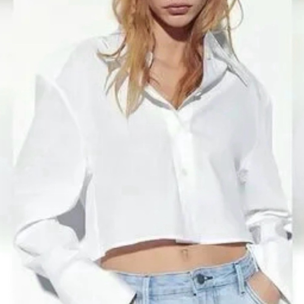Cropped White Button-Down Shirt - Women's Top